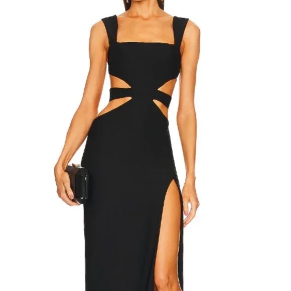NWT Michael Costello x Revolve Sadie Black Cut Out Square Neck Maxi Dress Gown - Picture 8 of 8